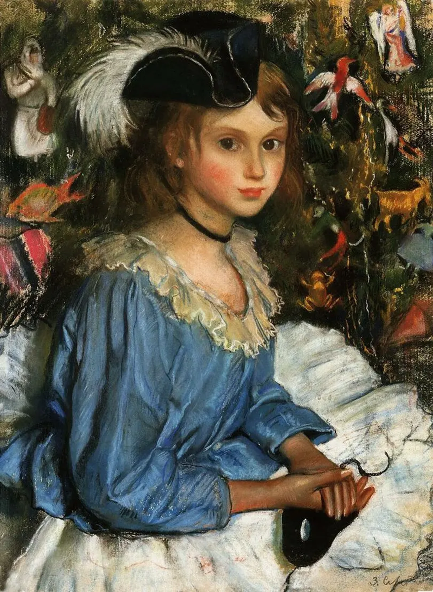 Зинаида Евгеньевна Серебрякова - Катя в голубом у елки, 1922 г.