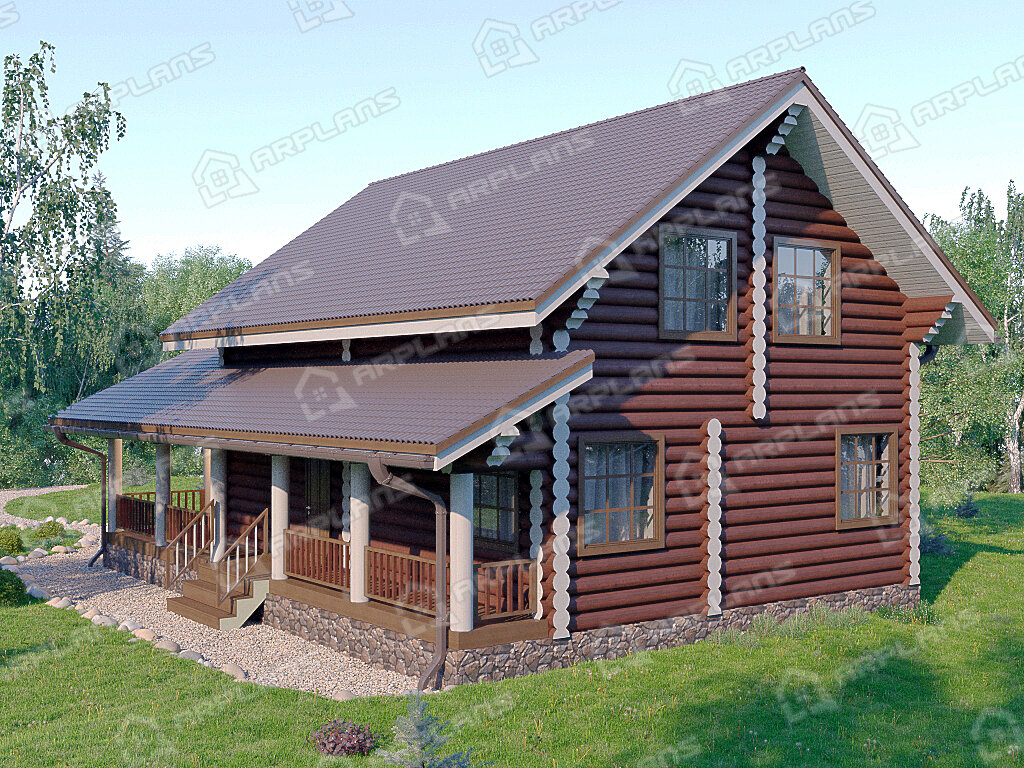 Фото 2 деревянного двухэтажного дома из бревна. Источник arplans.ru Проект ДО-023 