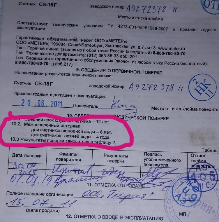 В паспорте написано через сколько лет надо делать поверку счетчика.