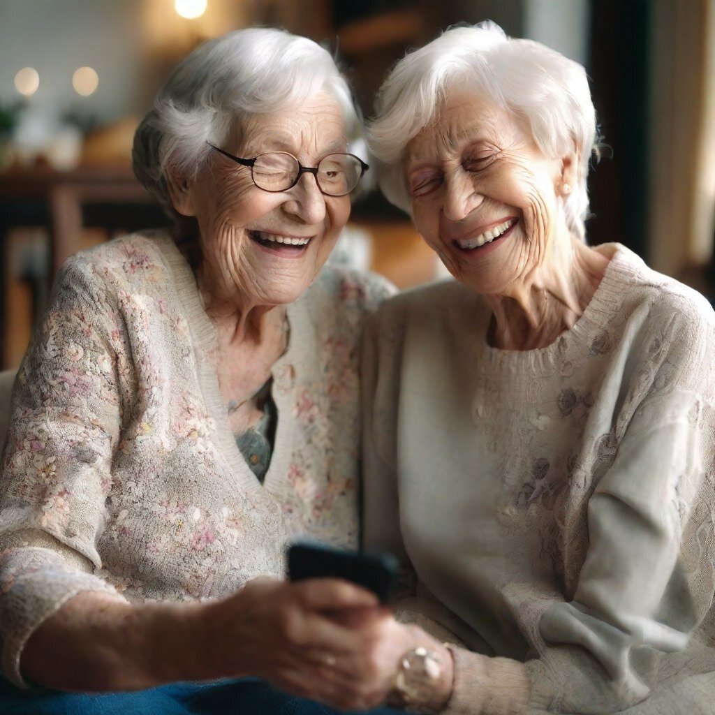 МЫ С СЕСТРОЙ, КОНЕЧНО, НЕ МОЛОДЫ, НО НЕЙРОСЕТЬ ПЕРЕСТАРАЛАСЬ В ИЗОБРАЖЕНИИ ВОЗРАСТА. НО МНЕ ПОНРАВИЛАСЬ КАРТИНКА - ОСОБЕННО УЛЫБКА И... ЗУБЫ, ПОЭТОМУ, ОСТАВЛЯЕМ!