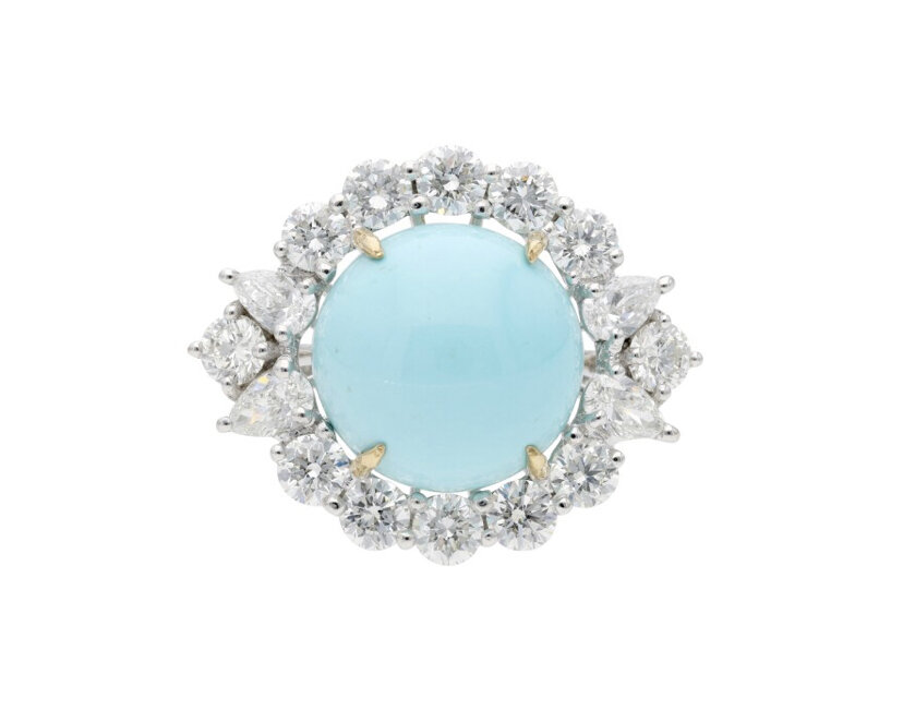 Кольцо, белое золото, желтое золото, бирюза ( 12.60 карат), бриллианты