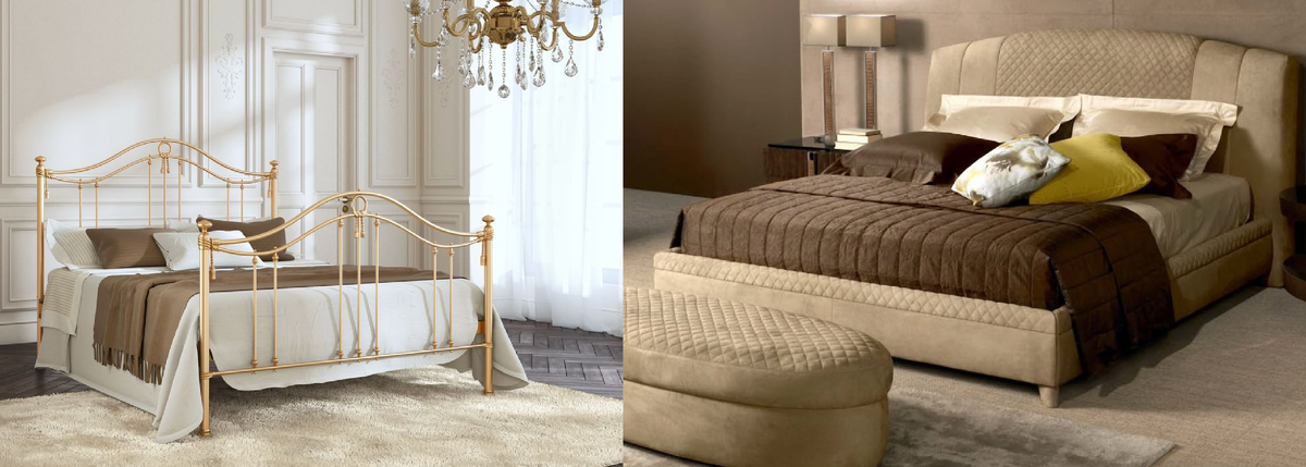 Классическая кровать может быть выполнена и из долговечного металла, и обита мягкой тканью. Мебель на фото: Dream Master Imperator и SleepArt Каспия.