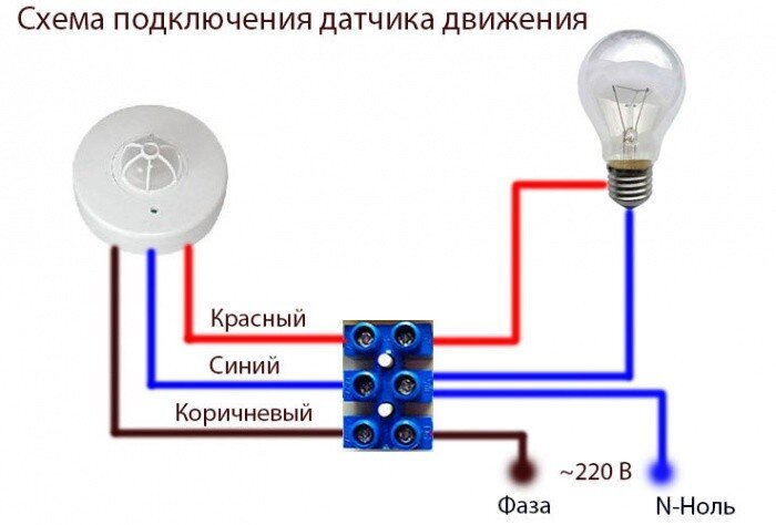 Схема подключения датчика движения для освещения (видео)