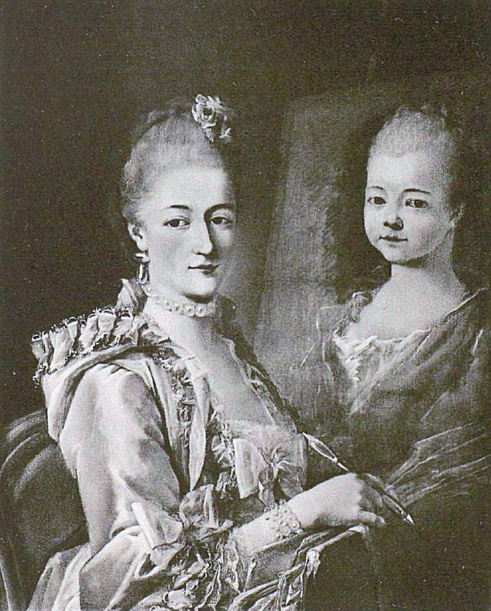 Мария Родионовна Панина, 1770-е (ур. Ведель). Изображена пишущей портрет своей дочери Софии