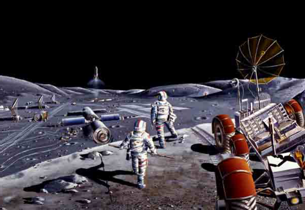 Так представляют себе вид   на лунную гелиодобывающую ферму художники NASA