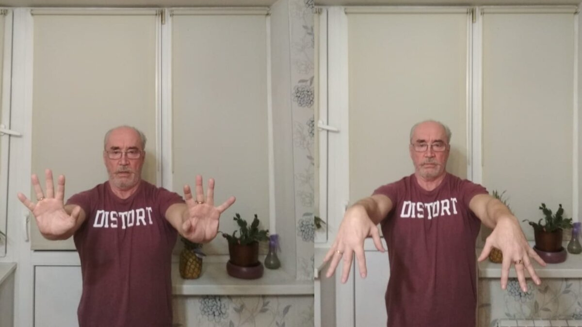 Полно-амплитудные вращения кистей по сто раз туда и обратно со скоростью 1 вращение за 2 секунды.