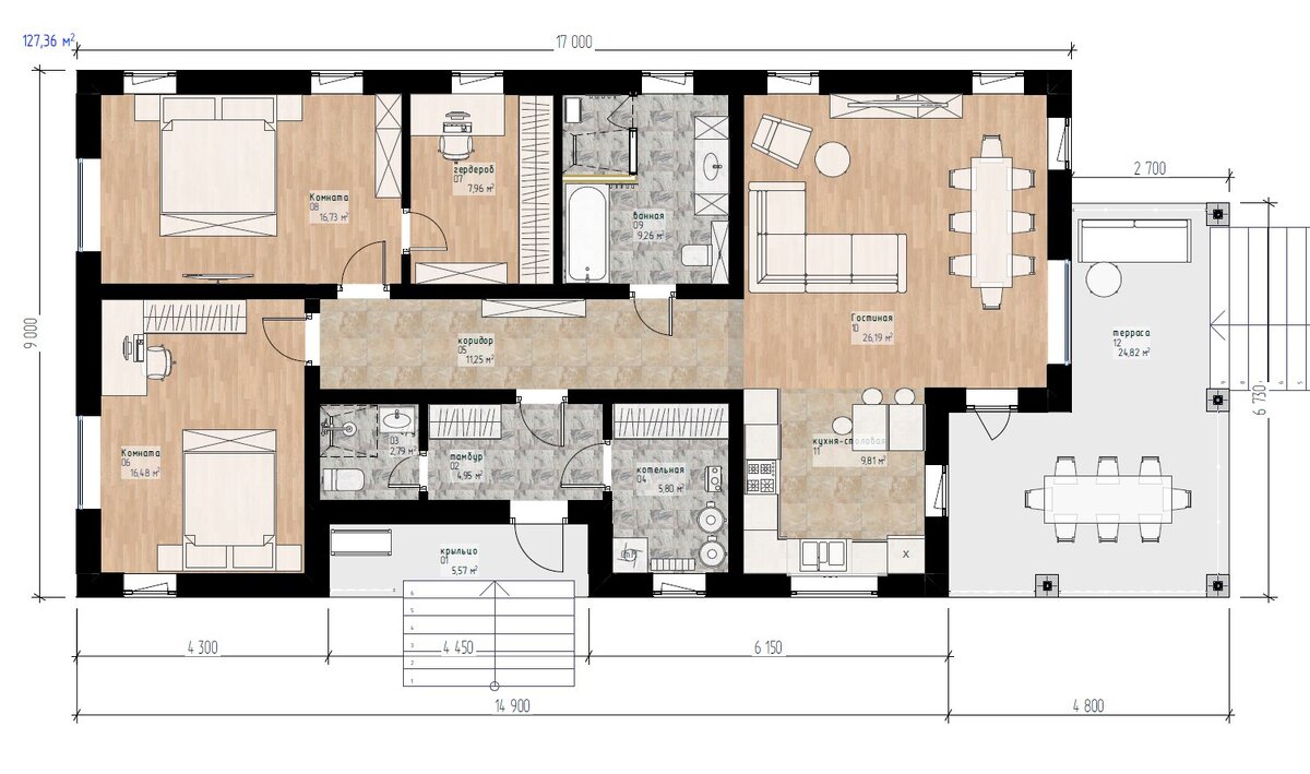 Планировка дома из газобетона, площадь 141,61 м²