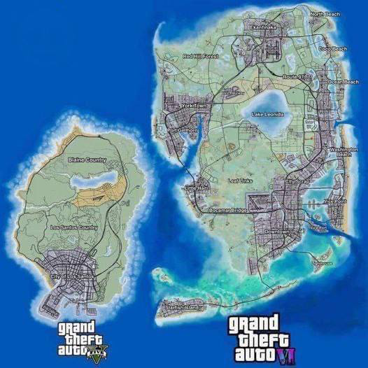 Сравнение карт открытого мира GTA V и GTA VI