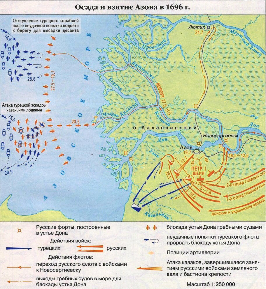 Азовские походы петра 1 карта