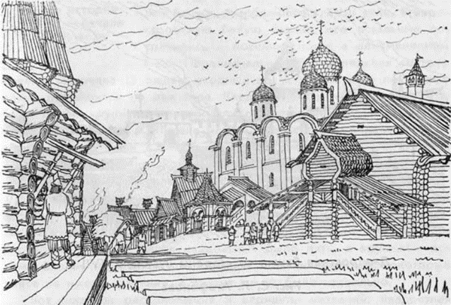 Рис. 2. Соборная площадь в кремле в XVII в. Рис. С.Л. Агафонова.