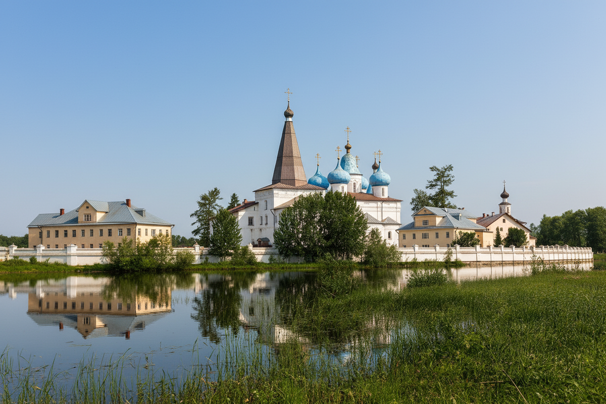 Окрестности Холмогор. Вид на Свято-Троицкий Антониево-Сийский мужской монастырь