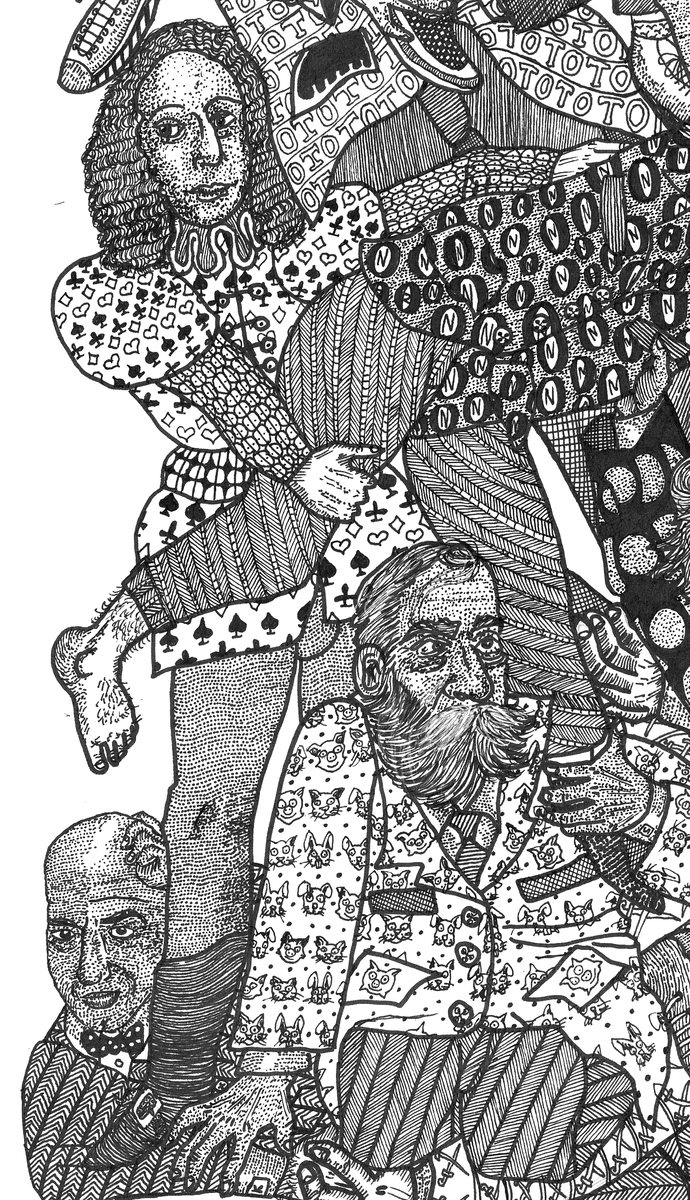 Вивальди во весь рост, в парике и камзольчике, расшитом игральными мастями карт, олицетворяющими с одной стороны времена года, а с другой стороны игривость композитора