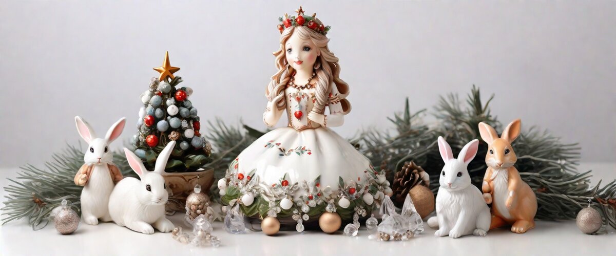 К основному промту добавила: ceramic princess, rabbits, Alice