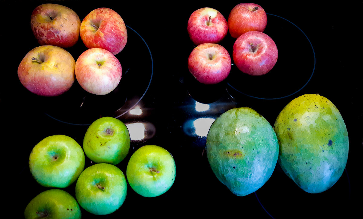 Слева направо, фуджи, гала, грени смит, манго египет.