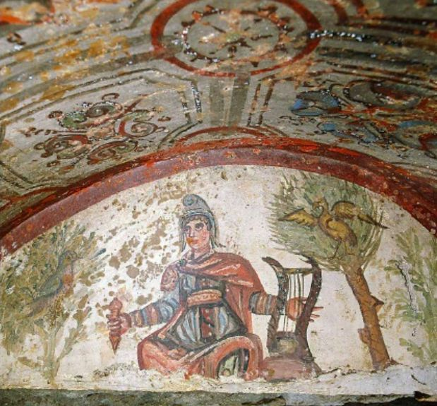Орфей. IV в. Фреска. Катакомбы Святых Петра и Марцеллина, Рим. © L'Archivio della Pontificia Commissione di Archeologia Sacra. 