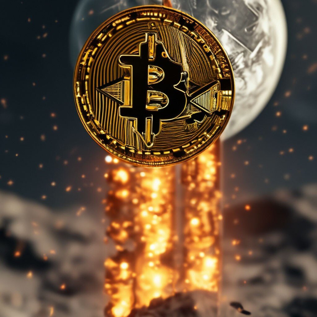 To the moon. Картинка от Яндекс Шедеврум по запросу "Криптовалюта летит на Луну".