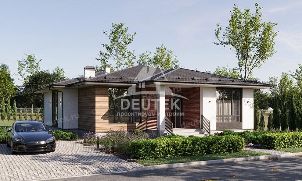 Проект одноэтажного дома 133 м2 из газобетона с террасой - LK-166