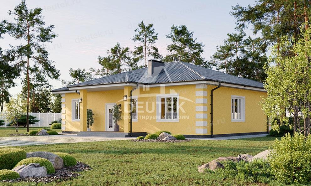 Проект одноэтажного дома 100 м2 из газобетона с террасой - LK-169