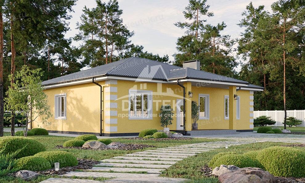 Проект одноэтажного дома 100 м2 из газобетона с террасой - LK-169