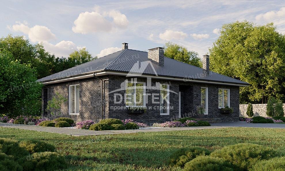 Проект одноэтажного дома 121 м2 из газобетона с террасой - LK-174