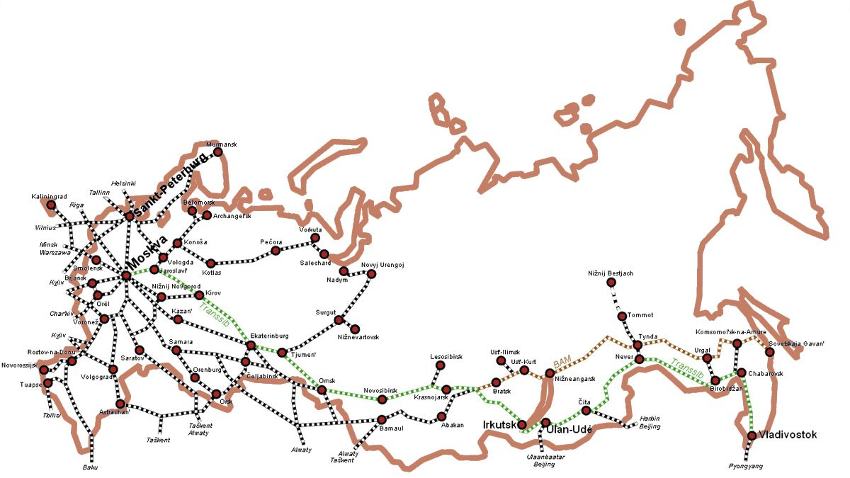 Поезда российская карта