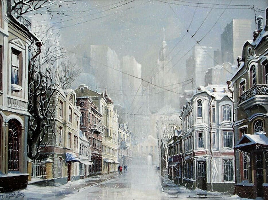 Город зимой графика. Александр Стародубов Булгаковская Москва. Художник Александр Стародубов. Александр Стародубов зимняя Москва живопись. Александр Стародубов картины Булгаковская Москва