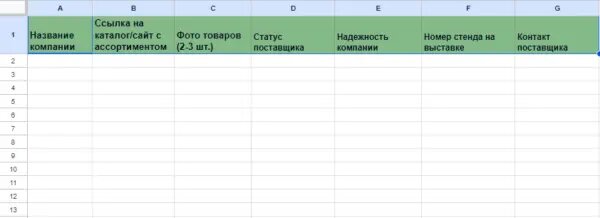 Шаблон таблицы на поиск продавцов