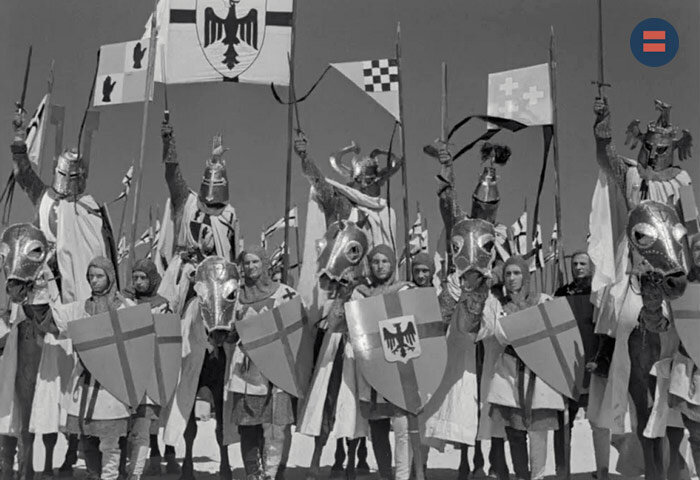 Немецкие рыцари на Чудском озере (кадр из фильма "Александр Невский" Сергея Эйзенштейна, 1938 г.)