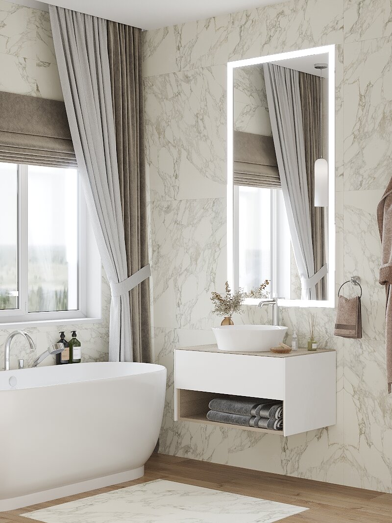 В открытых ванных стены лучше дополнительно закрывать