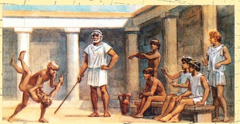 Занятие в палестре.Рисунок из учебника истории 5 класс.