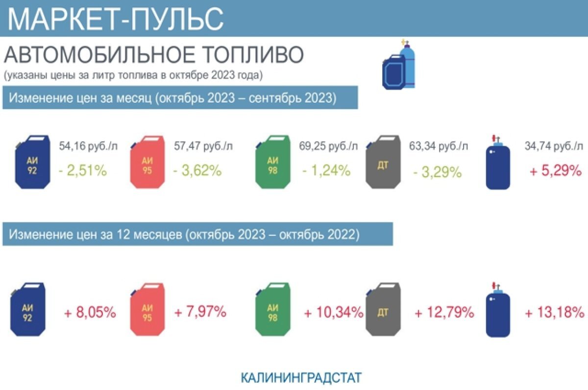    В Калининграде за год цены на топливо выросли в среднем на 10%