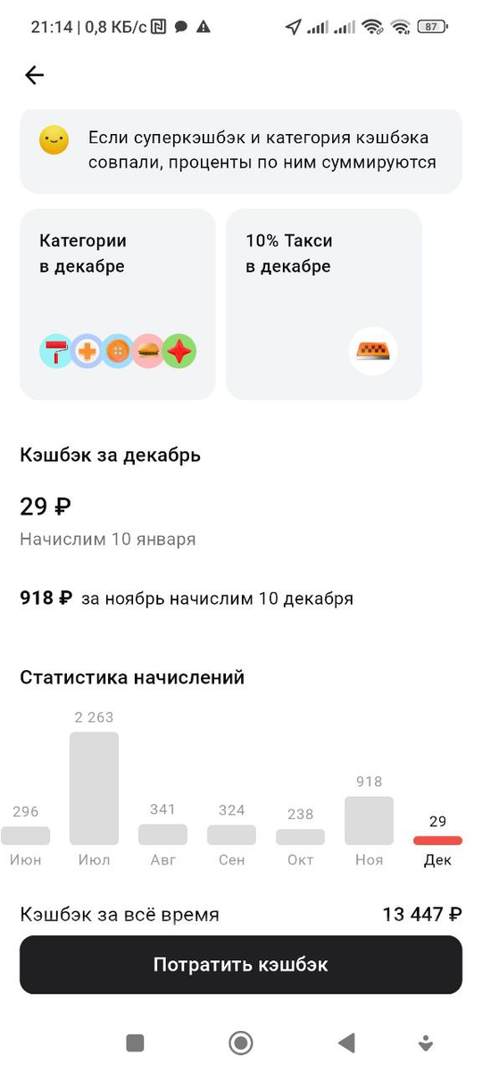 Скриншот по моей карте, которую использую время от времени, во время разных акций