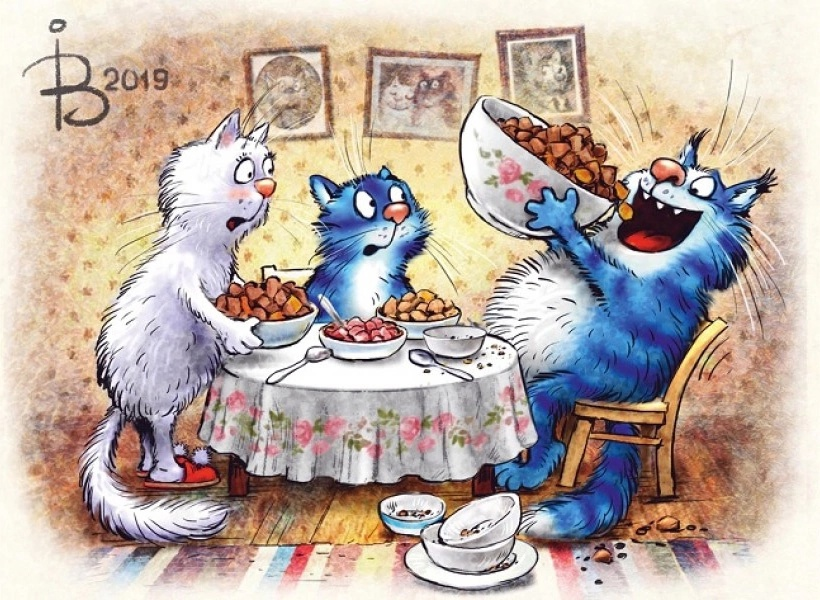 хоть и не совсем подходит картинка, не могла устоять. Коты Рины Зенюк.