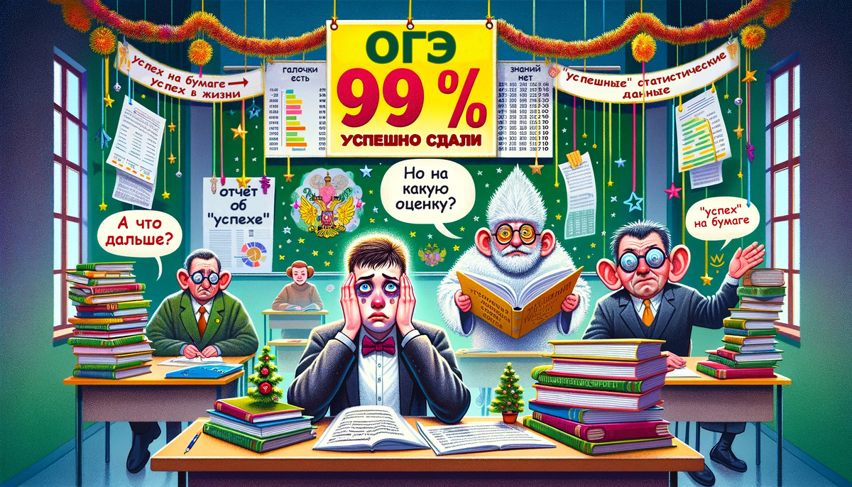 ОГЭ 2024. Авторские права на карикатуру принадлежат медиагруппе "Хакнем" и защищены товарным знаком ®️