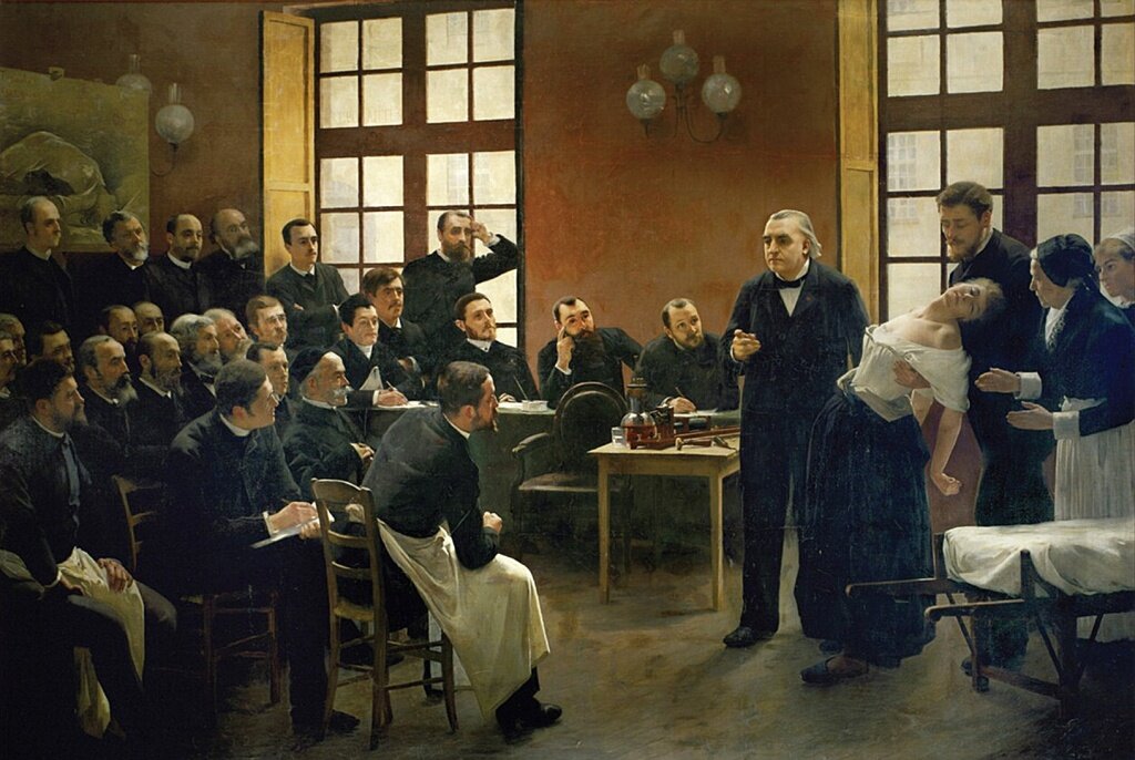 Андре Бруйе. «Лекция в клинике Сальпетриер» (1887). Шарко читает лекцию об истерии