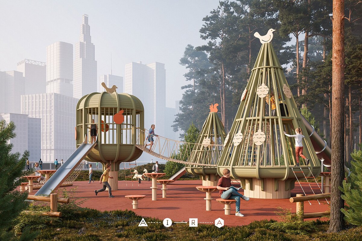Новые деревянные игровые комплексы Технопарка "Айра"