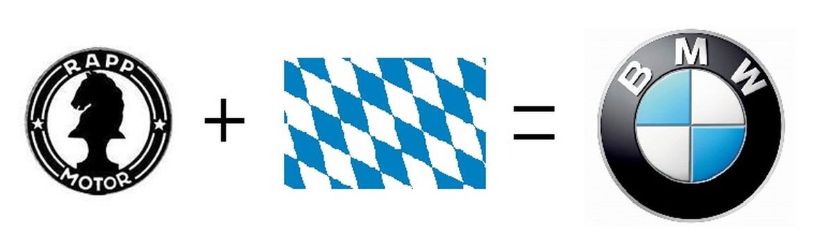 логотип фирмы Rapp Motorenwerke и фон флага Баварии