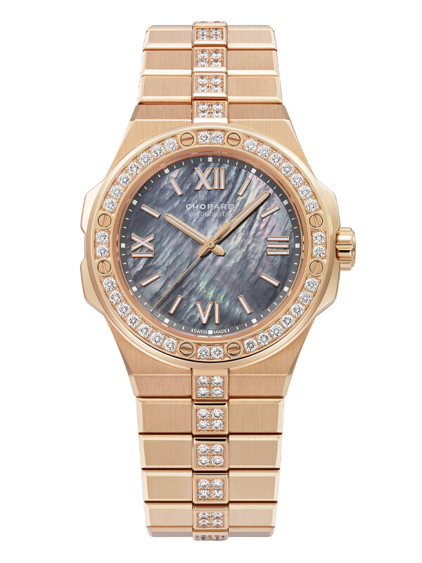 Часы Chopard Alpine Eagle в 36 мм корпусе из розового золота с бриллиантами на безеле и браслете с перламутровым циферблатом