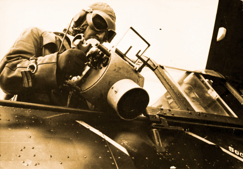 Ведение аэрофотосъемки с борта немецкого самолета Хеншель Hs.126. На фюзеляж самолета нанесены наклонные белые полосы. Снимки производились строго по этим указанным направлениям. (Фотография носит чисто иллюстративный характер). Источник: waralbum.ru