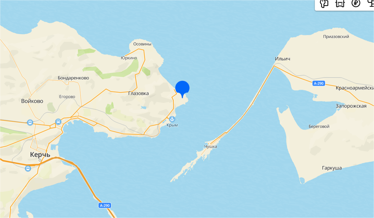 Мыс Фонарь (меткой помечен Еникальский маяк). 2ГИС