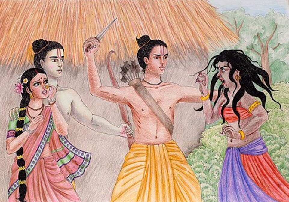 Лакшман отрезает Сурпанакхе нос