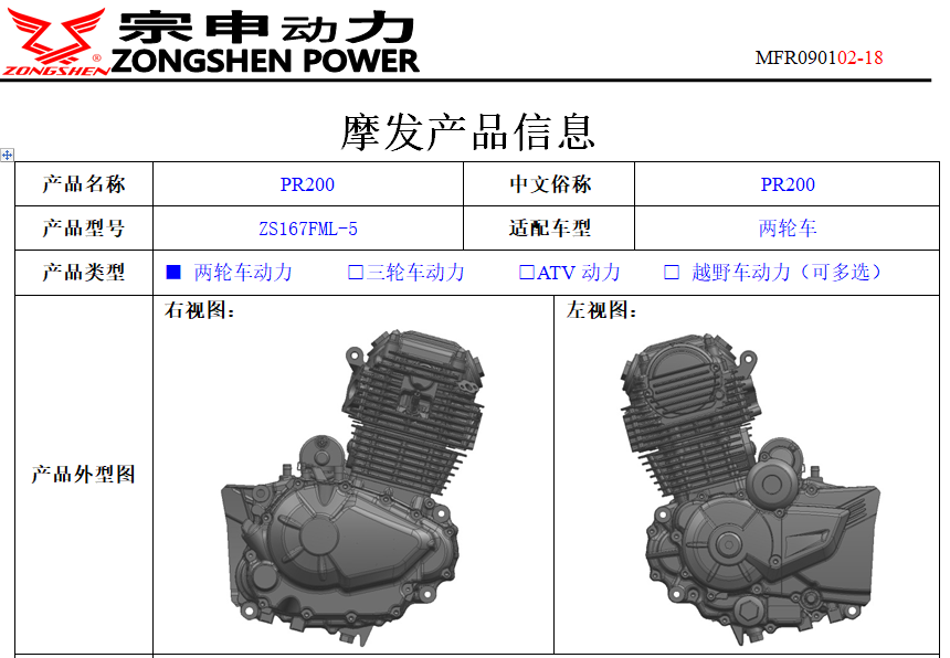 Двигатель ZONGSHEN PR200 (ZS165FML-5)
