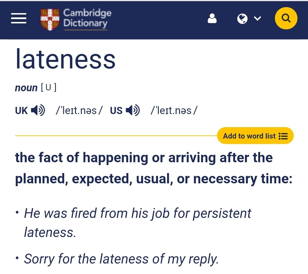 Его уволили за непрерывное опоздание. Прошу прощения за запоздалый ответ. 