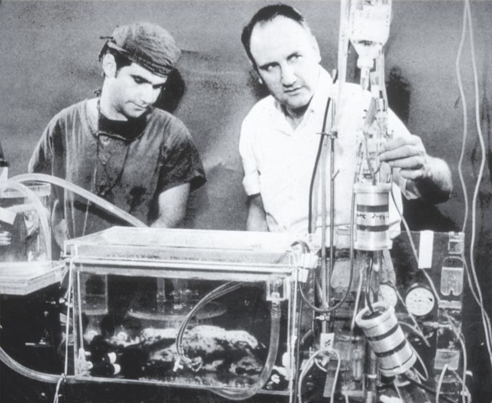 First experiment. Оксигенатор Брюхоненко 1936. Оксигенаторбрюханенко. Сергей Брюхоненко аппарат. Аппарат искусственного кровообращения Брюхоненко.
