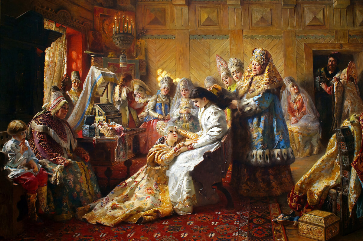 Фрагмент картины «Под венец», Константин Егорович Маковский, 1887 год.