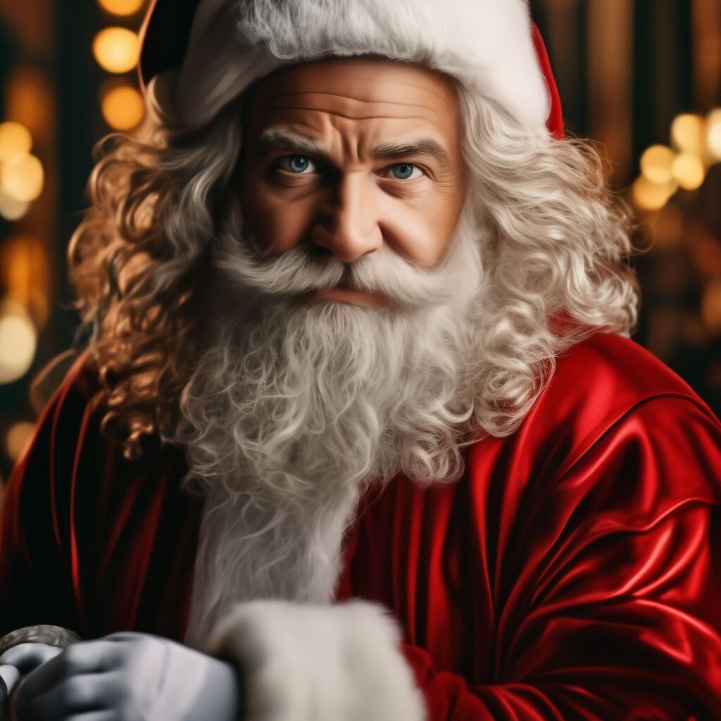 Картинка от Яндекс Шедеврум с запросом "Санта-Клаус и курс акций".