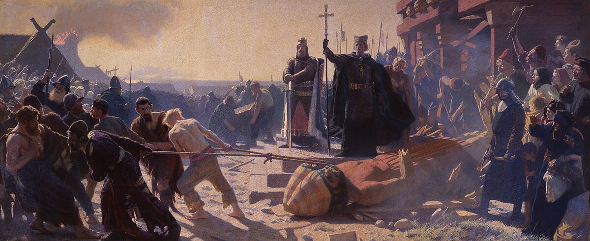 Взятие Арконы в 1169 году. Король Вальдемар и епископ Абсалон свергают идола бога Святовита. Лауриц Туксен, конец XIX века 
