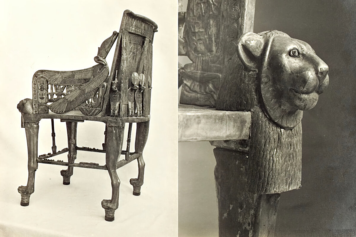 Трон из гробницы Тутанхамона ~ 1330 год до н. э. Фотография: Гарри Бертон, 1923 год.