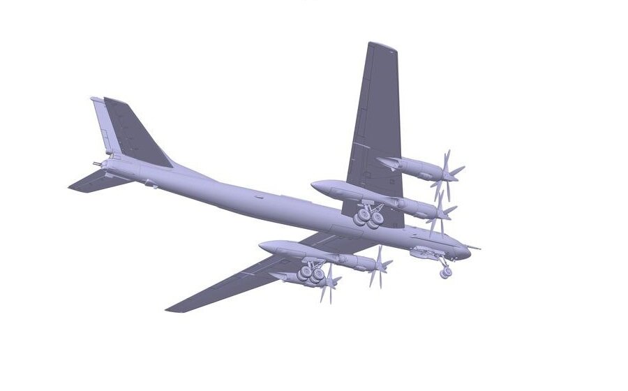 Компьютерный рендер модели стратегического бомбардировщика ТУ-95 "Медведь" в масштабе 1/144, от компании "Звезда"