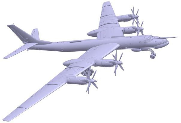 Компьютерный рендер модели стратегического бомбардировщика ТУ-95 "Медведь" в масштабе 1/144, от компании "Звезда"